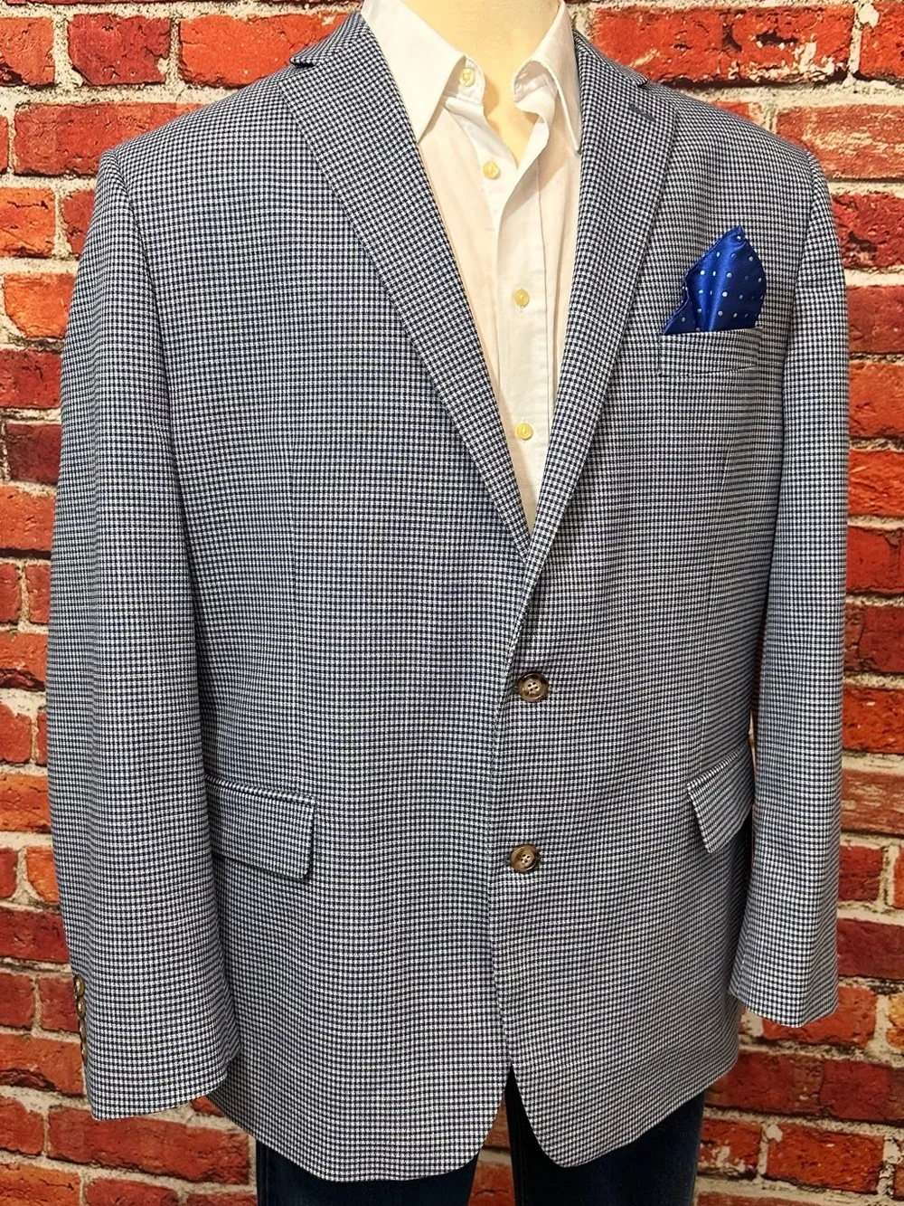 RALPH LAUREN MENS BLAZER SZ 50L LONG FIT BLUE HOUNDSTOOTH CHECK SPORT COAT